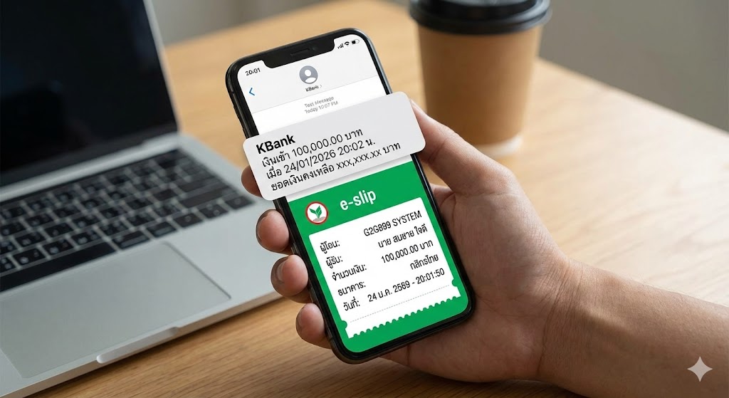 หลักฐานการถอนเงินจริง G2G899 ยอดเงินหลักแสน